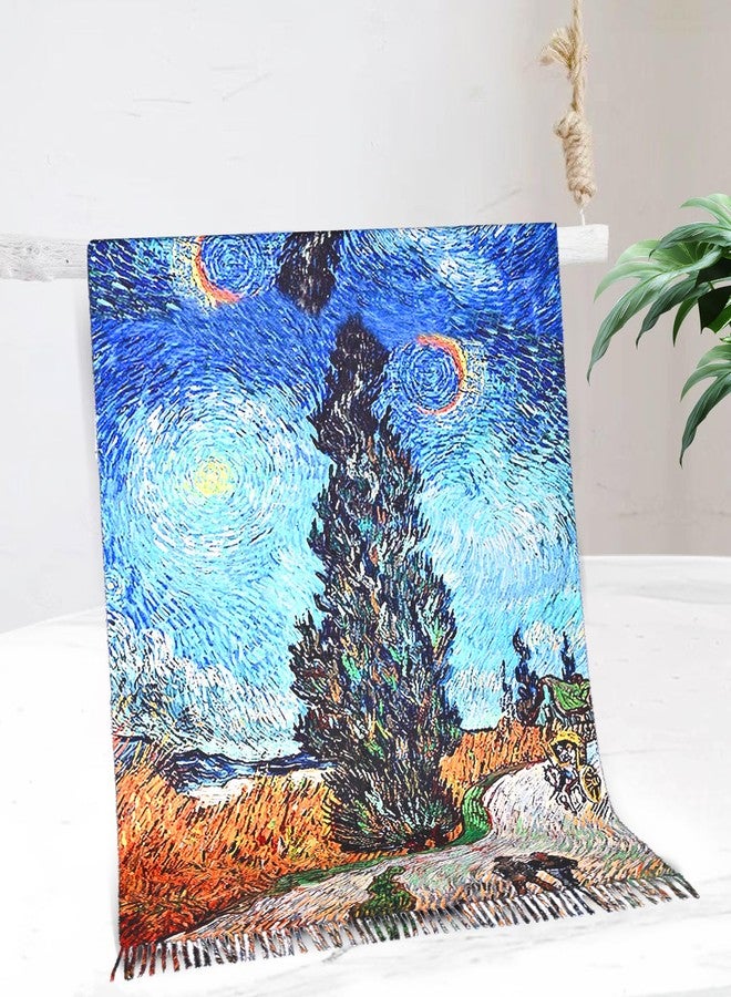 FINIZO وشاح فينيزو ناعم الملمس كالكشمير للنساء، وشاح كبير الحجم بتصميم مستوحى من أعمال فان جوخ ومونيه الفنية. - Image 2